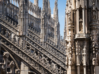 Details on roof terrace of Milan Catehdral in Italy