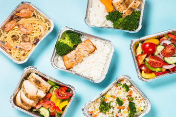 Food delivery concept - healthy lunch in boxes.