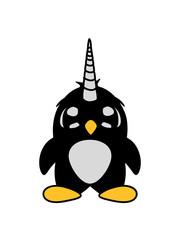 einhorn pinguin horn süß niedlich klein vogel cool comic cartoon clipart design winter schnee arktis zoo