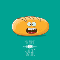 vector funky cartoon cute white loaf of bread character isolated on azure background. My name is bread concept illustration. funky food bakery character