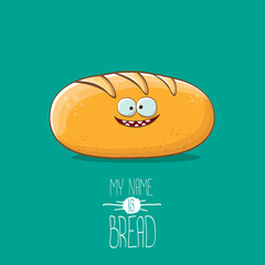 vector funky cartoon cute white loaf of bread character isolated on azure background. My name is bread concept illustration. funky food bakery character