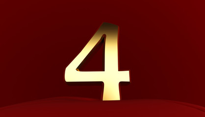 3D rendering of Number 4, Gold metal number four, 3D text,