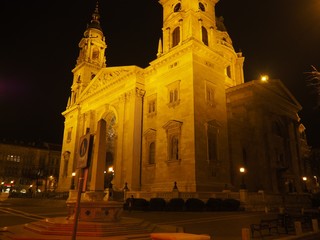 Old city center at night in Budapest, Hungary