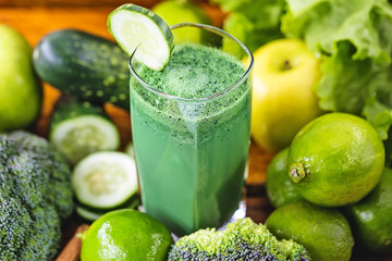 Fresh green juice, Brazilian detox juice. drink that has components that favor liver cleansing,...