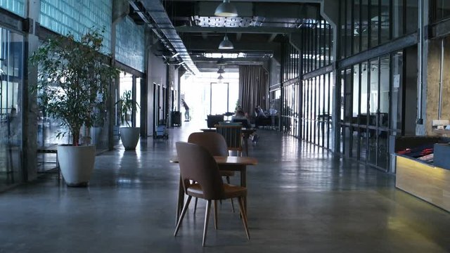 Hall in industrial style of a modern business center, background