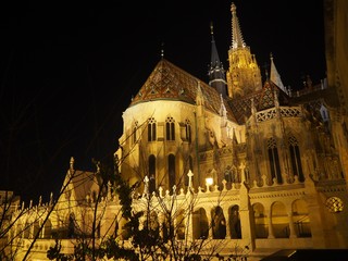 Old city center at night in Budapest, Hungary