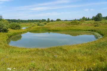 round lake among floodplain meadows and forests