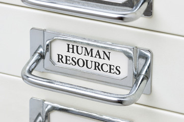 A drawer cabinet with the label Human Resources