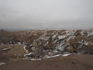 Snow in Cappadocia, ancient cave city in Turkey