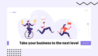 Leadership, Creative Idea Website Landing Page. Business People Run by Row Following Businesswoman Holding Red Flag. Colleagues Chase Successful Leader Web Page Banner Cartoon Flat Vector Illustration
