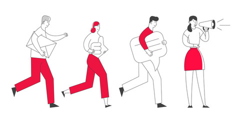 Social Media Marketing Communication, People Following Girl with Megaphone. Smm Networking, Internet Accounting Digital Technology in Human Life, Public Relations Cartoon Flat Vector Illustration