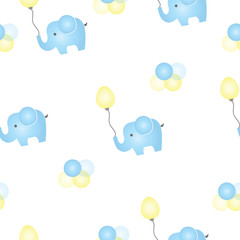 nahtloses Muster mit Elefanten und gelben Luftballons vector