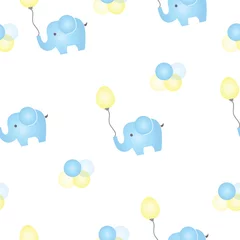 Wall murals Animals with balloon seamless pattern with elephants and yellow balloons vector