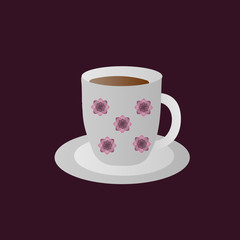White Cup with a pattern of Burgundy flowers