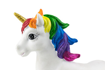 The left side of the unicorn is covered with white background. Trend. Minimalism. © kvladimirv