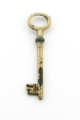 Antique vintage key on white background