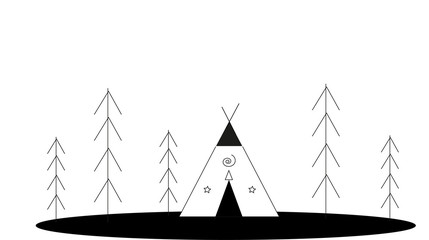 Wild camping in a scandinavian forest with wigwam and trees, travel concept or back to basics © Xandra