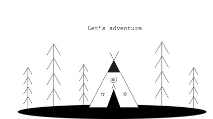 Wild camping in a scandinavian forest with wigwam and trees, travel concept or back to basics © Xandra