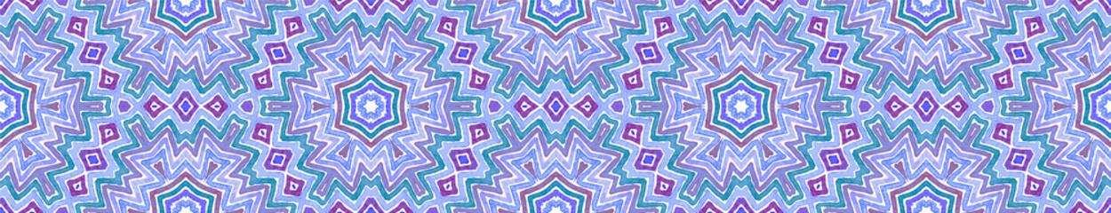 Blue Seamless Border Scroll. Geometric Watercolor 