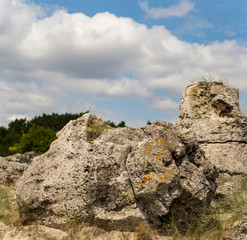 Planted stones, also known as The Stone Desert. Landforms of Varna Province. Rock formations of Bulgaria. Stone forest.	