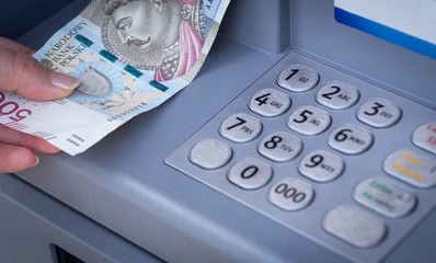 five hundred Polish zloty banknote issued by an ATM