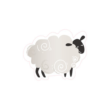 Cute trendy and fashion sticker black and white sheep or lamb, farm animal.