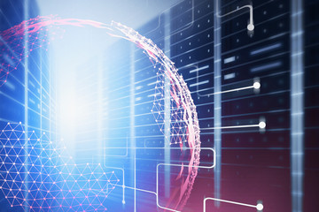 Planet hologram and network interface, server room