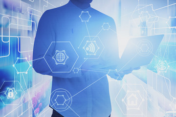 Man with laptop, internet and social media