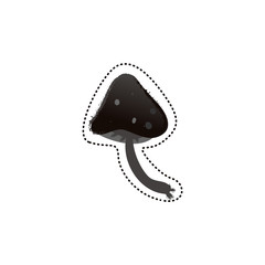 Black cartoon mushroom drawing isolated on white background