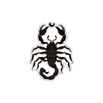 Black scorpion drawing with cartoon texture - wildlife insect animal with dangerous claws and tail.