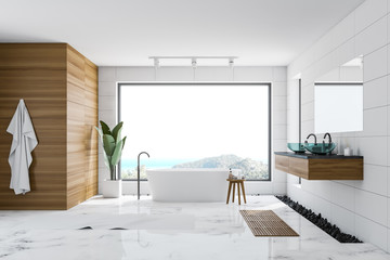 White and wooden panoramic bathroom