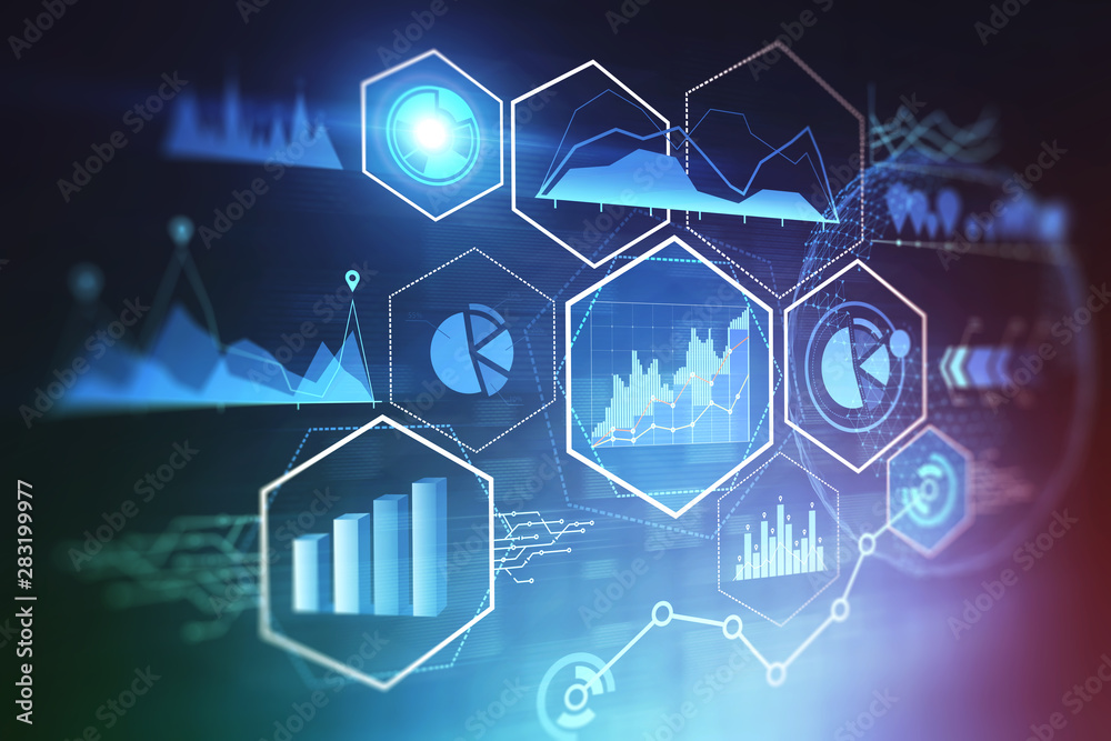 Poster immersive digital interface with graphs and data