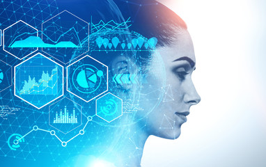 Profile of beautiful woman, digital graph