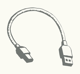 Cord for charging the phone. Vector drawing