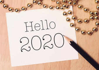 Hello year 2020 with gold decoration.