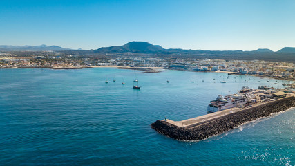 aerial view of corralejo's harbor