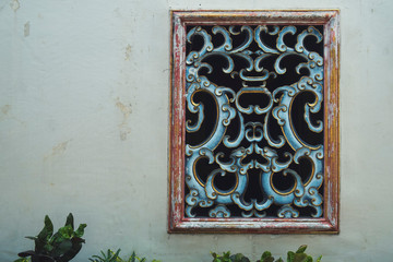 Wooden windows chinese with white wall background