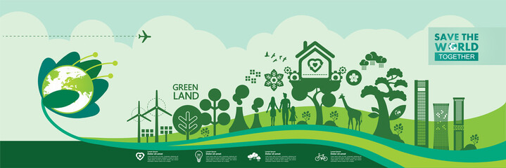 Save the world together green ecology vector illustration.