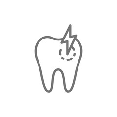 Tooth with caries, toothache, sick dental line icon.