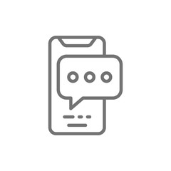 Phone with text bubble, speech chat, message line icon.