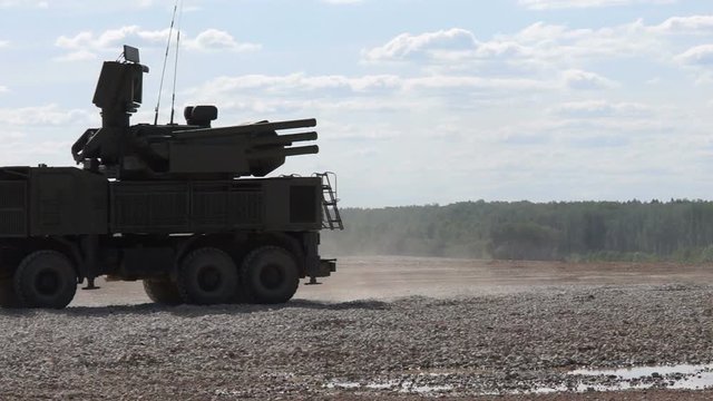 Modern military equipment, equipped with sophisticated combat systems, demonstrates its capabilities at the site and competes with each other in skill  