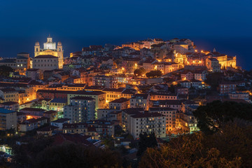 Imperia old town by night. Liguria region, Italy