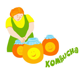 young woman making healthy kombucha tea