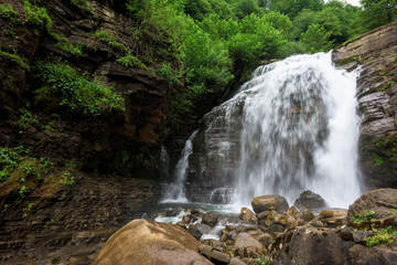 panorama of the waterfall, photo at long exposure