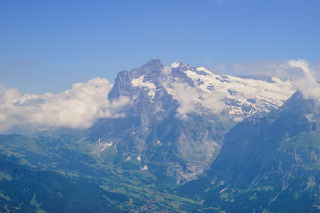 Alpine peaks landskape. Lauterbrunnen, Jungfrau, Bernese highland. Alps, tourism, journey, hiking