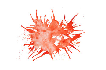 Abstract red watercolor painting background isolated on white, blood splash backdrop