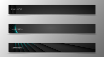 Banner collection, vector background with glowing neon blue stripes in a dark room.