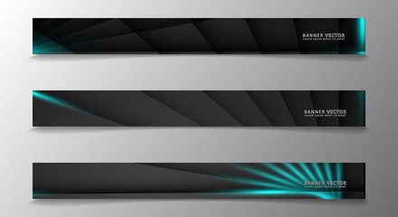Banner collection, vector background with glowing neon blue stripes in a dark room.