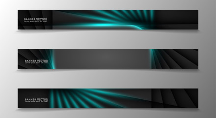 Banner collection, vector background with glowing neon blue stripes in a dark room.
