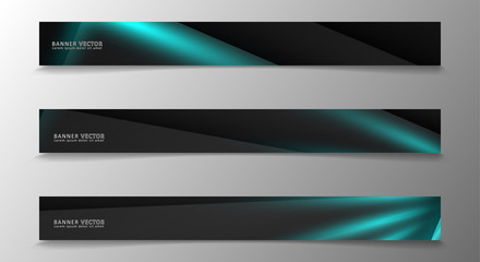 Banner collection, vector background with glowing neon blue stripes in a dark room.